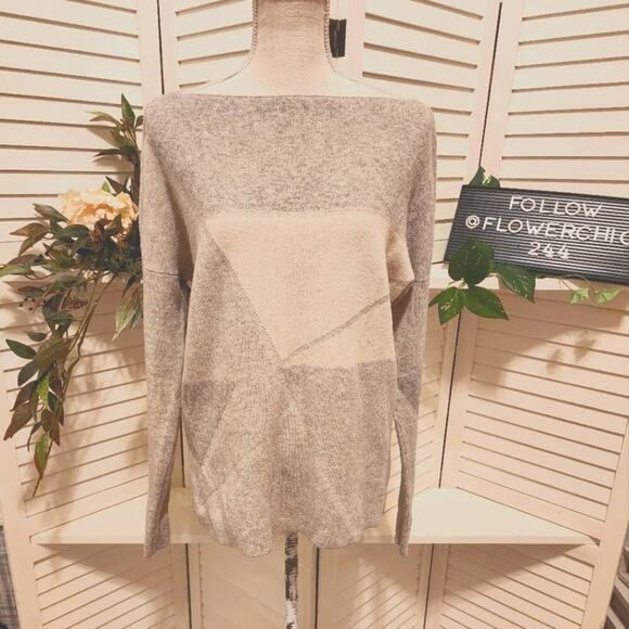 VINCE CREAM/GRAY COLORBLOCK SMALL WOOL/CASHMERE SWEATER - Picture 1 of 6